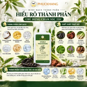 Bảng thành phần minh bạch 36 dưỡng chất chuẩn y khoa dầu gội thảo dược Stable Phuckhang